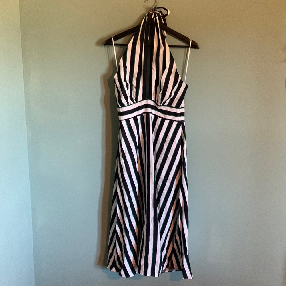 Banana Republic striped tie-neck, backless, halter midi dress, size US6